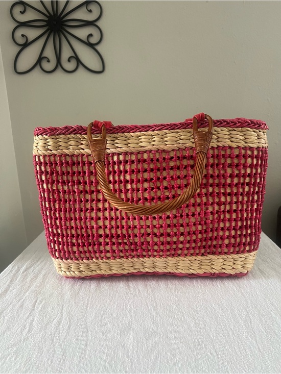 The Sak Handbags - Vintage The Sak Original Pink & Natural Woven Straw Tote Beach Market Bag